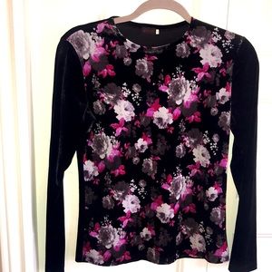 Floral black velvet top